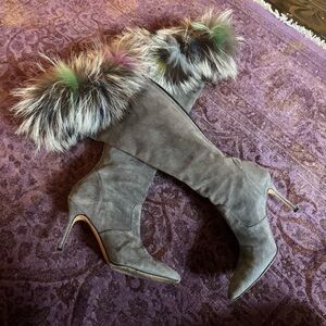 Manolo Blahnik suede fox fur boots